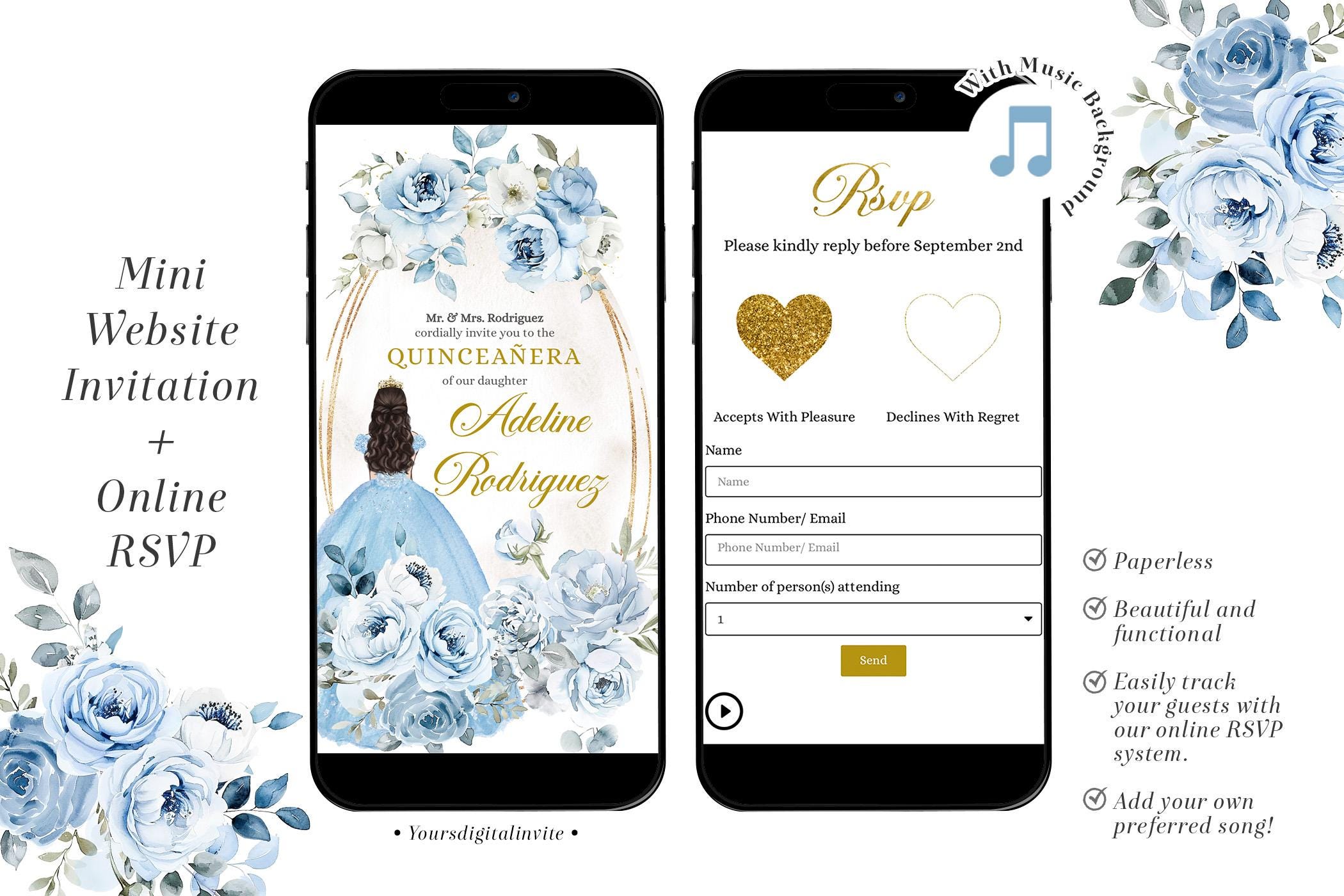 Baby Blue Princess Mexican Quinceañera Invitation