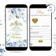Q41 Elegant Light Blue Floral Royal Crown Mexican Quinceañera Invitation