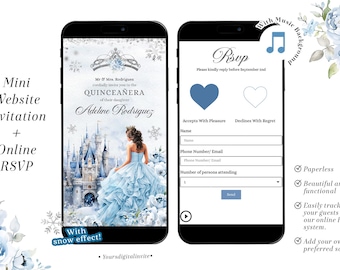Winter Snowflakes Blue Castle Palace Quinceañera Invitation