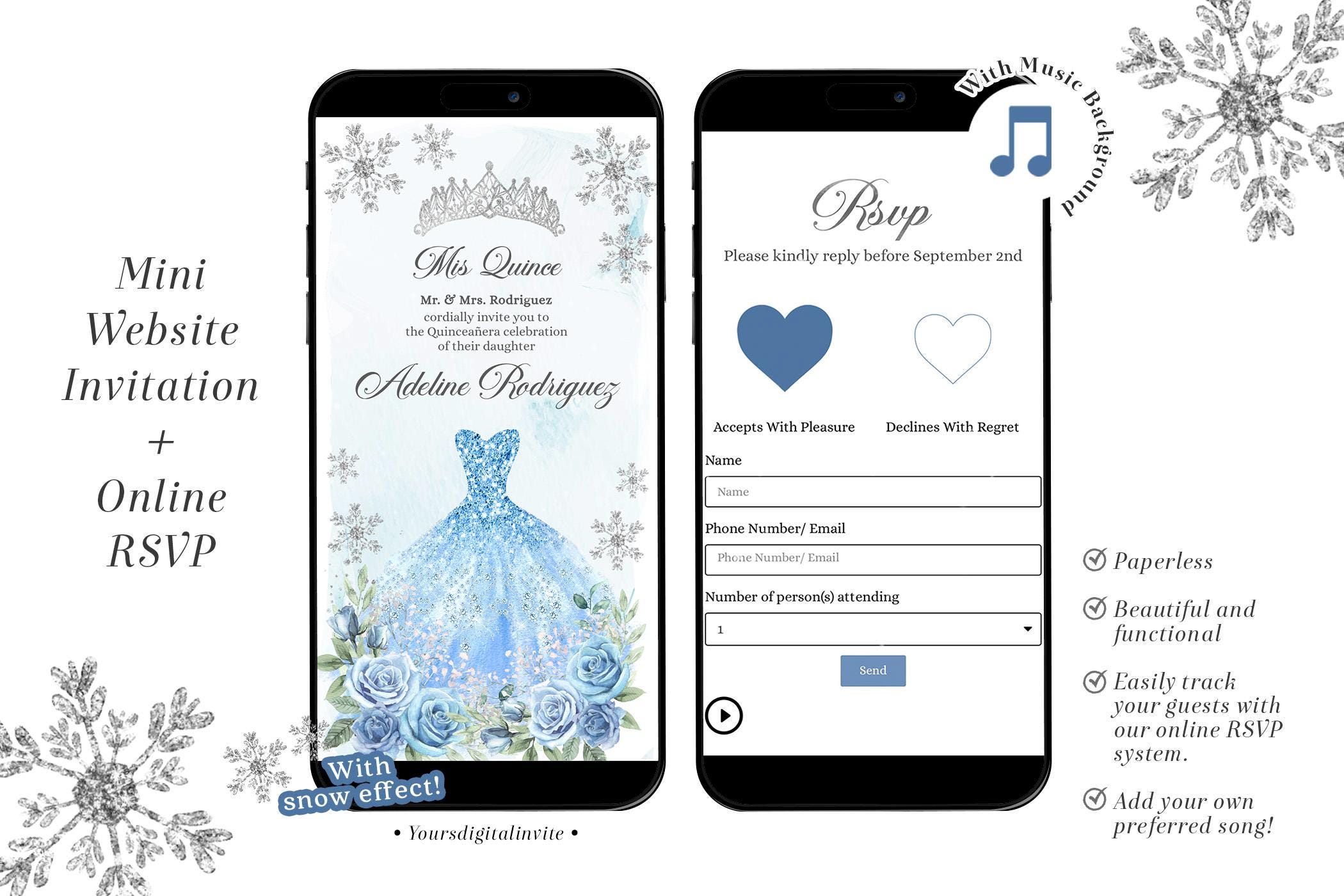 QW1 Winter Silver and Baby Blue Mis Quince Invitation