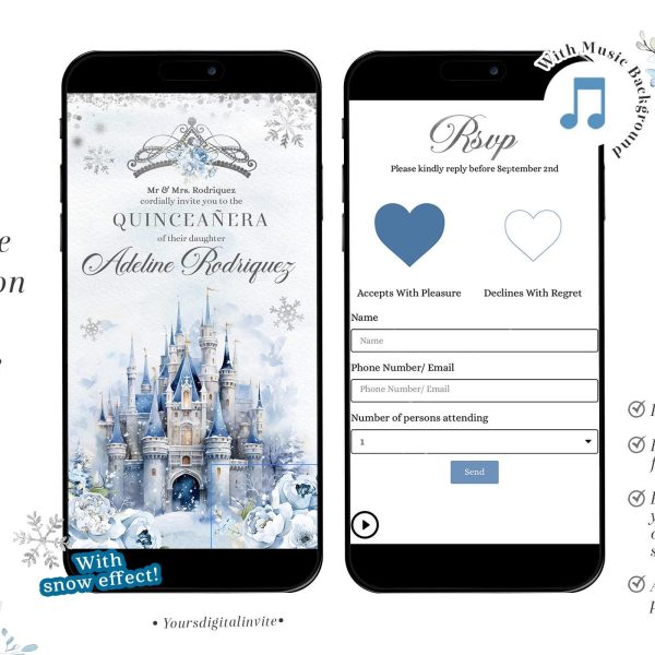 Winter Snowflakes Silver and Blue Castle Mis Quince Invitation