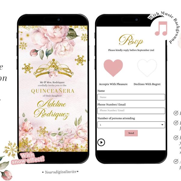Winter Snowflakes Pink Mexican Quinceañera Invitation