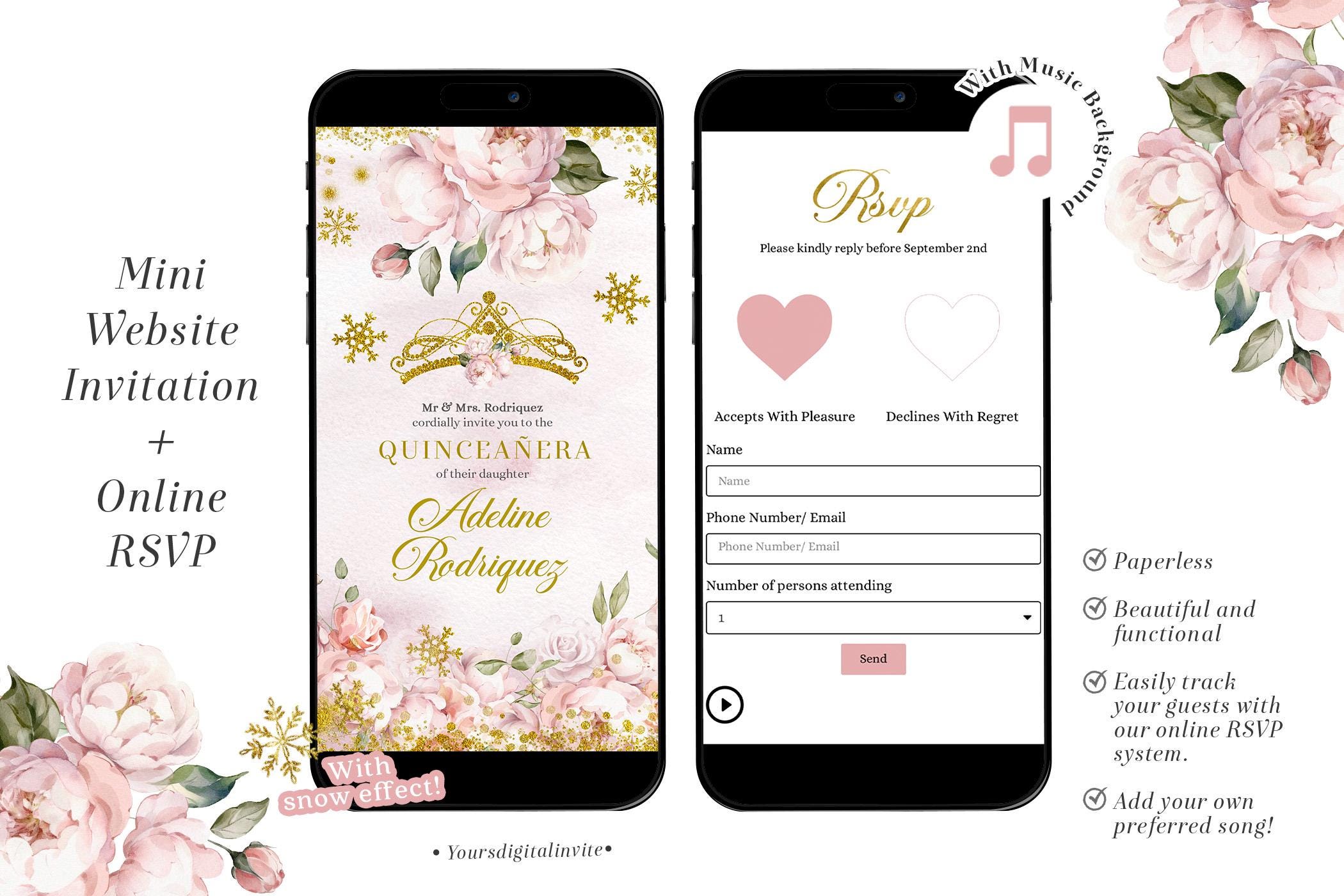 Winter Snowflakes Pink Mexican Quinceañera Invitation