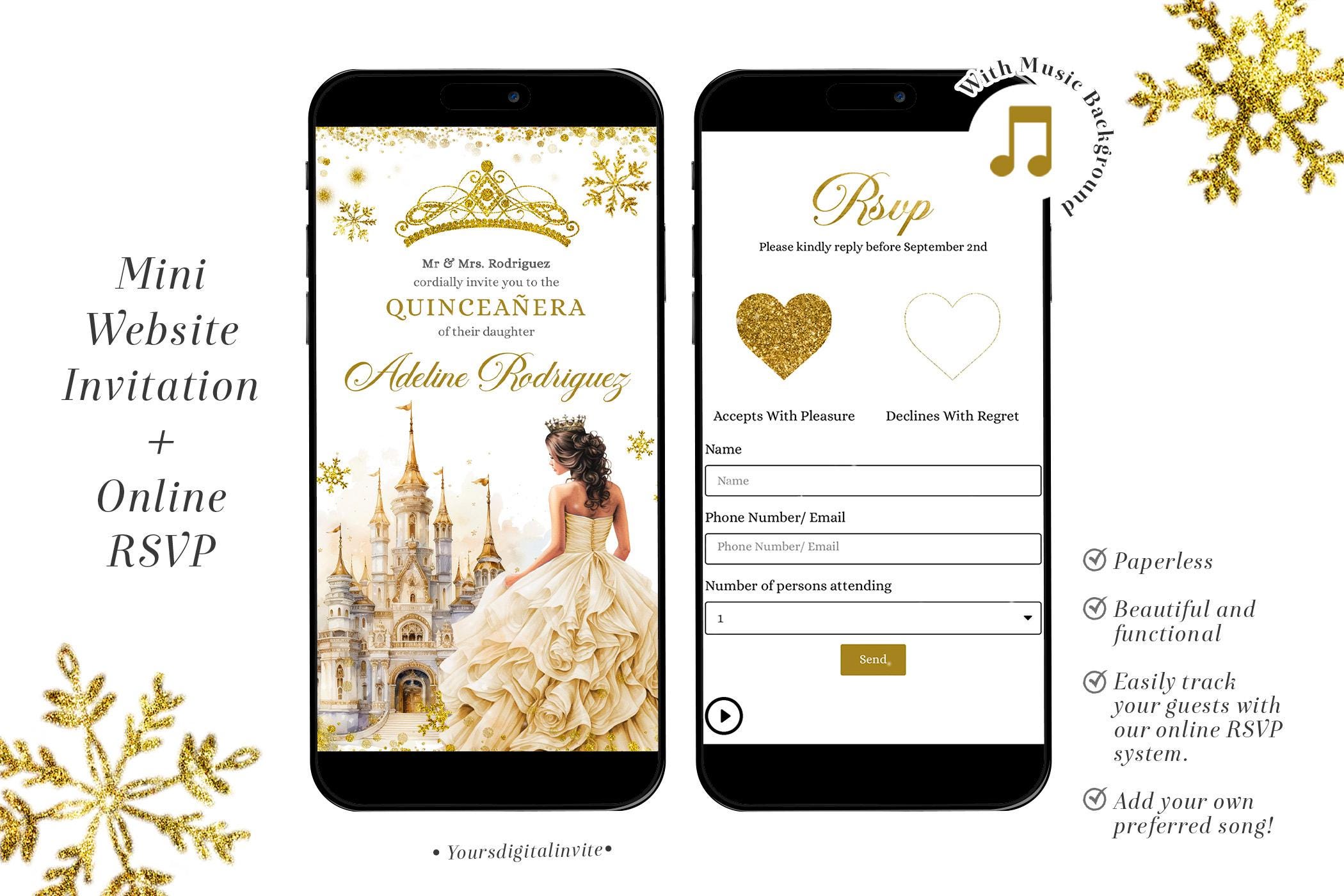 QW3 Royal Palace Gold Champagne Quinceañera Invitation