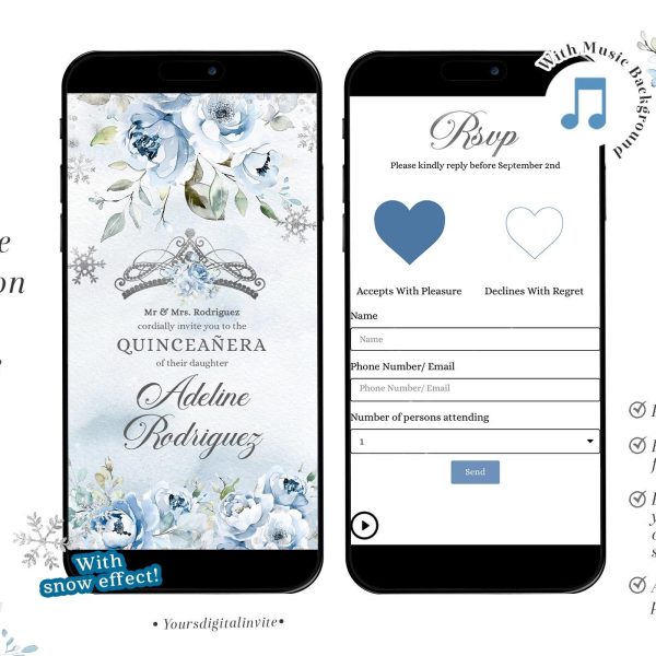 Winter Snowflakes Blue Mexican Quinceañera Invitation