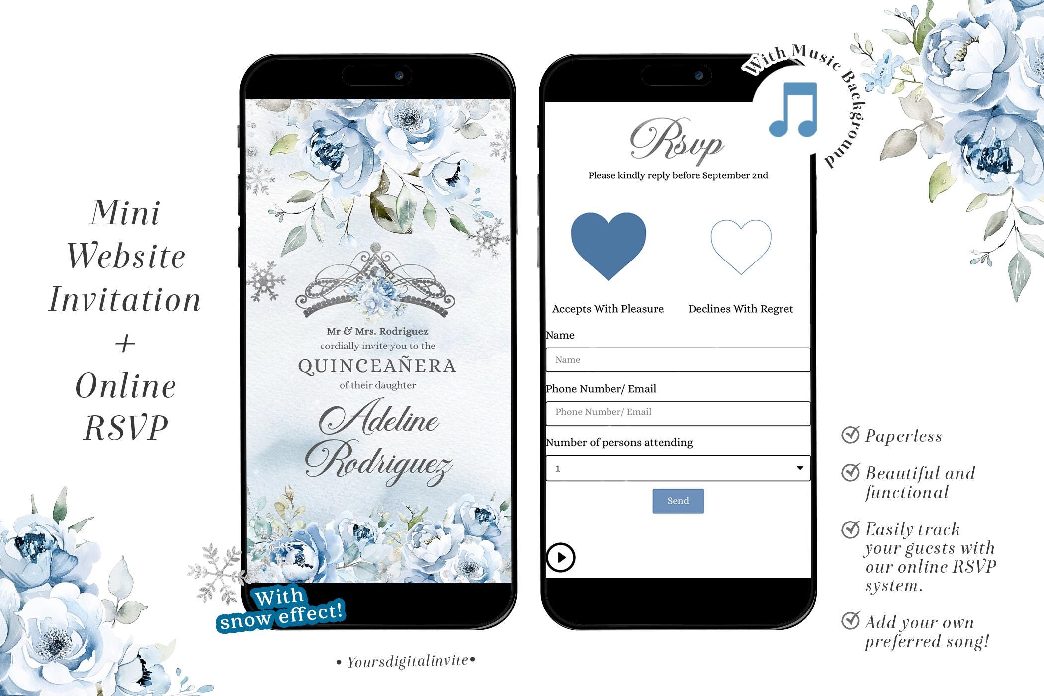 1 snow Winter Snowflakes Blue Mexican Quinceañera Invitation