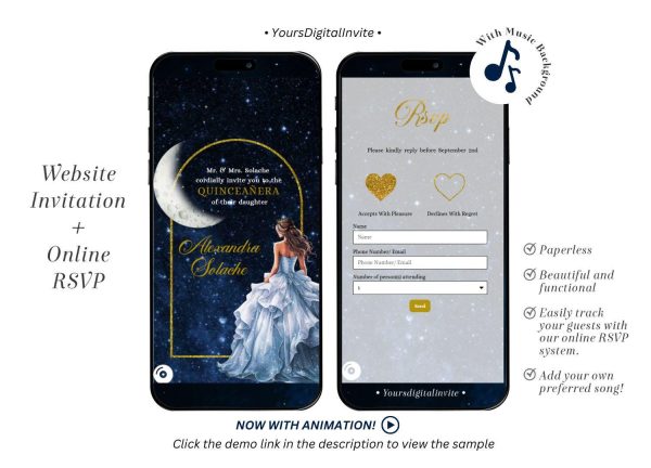 A13 Starry Night Blue Quinceañera Invitation