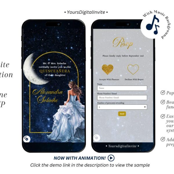 A13 Starry Night Blue Quinceañera Invitation