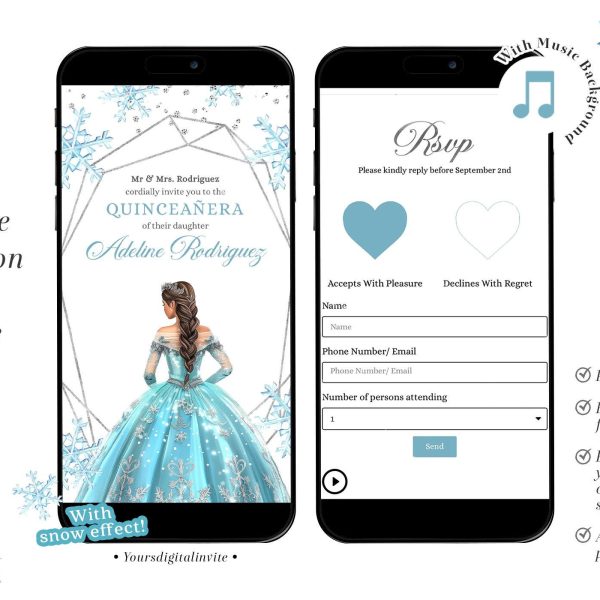 QW1 Winter Mis Quince Anos Snowflake Invitation