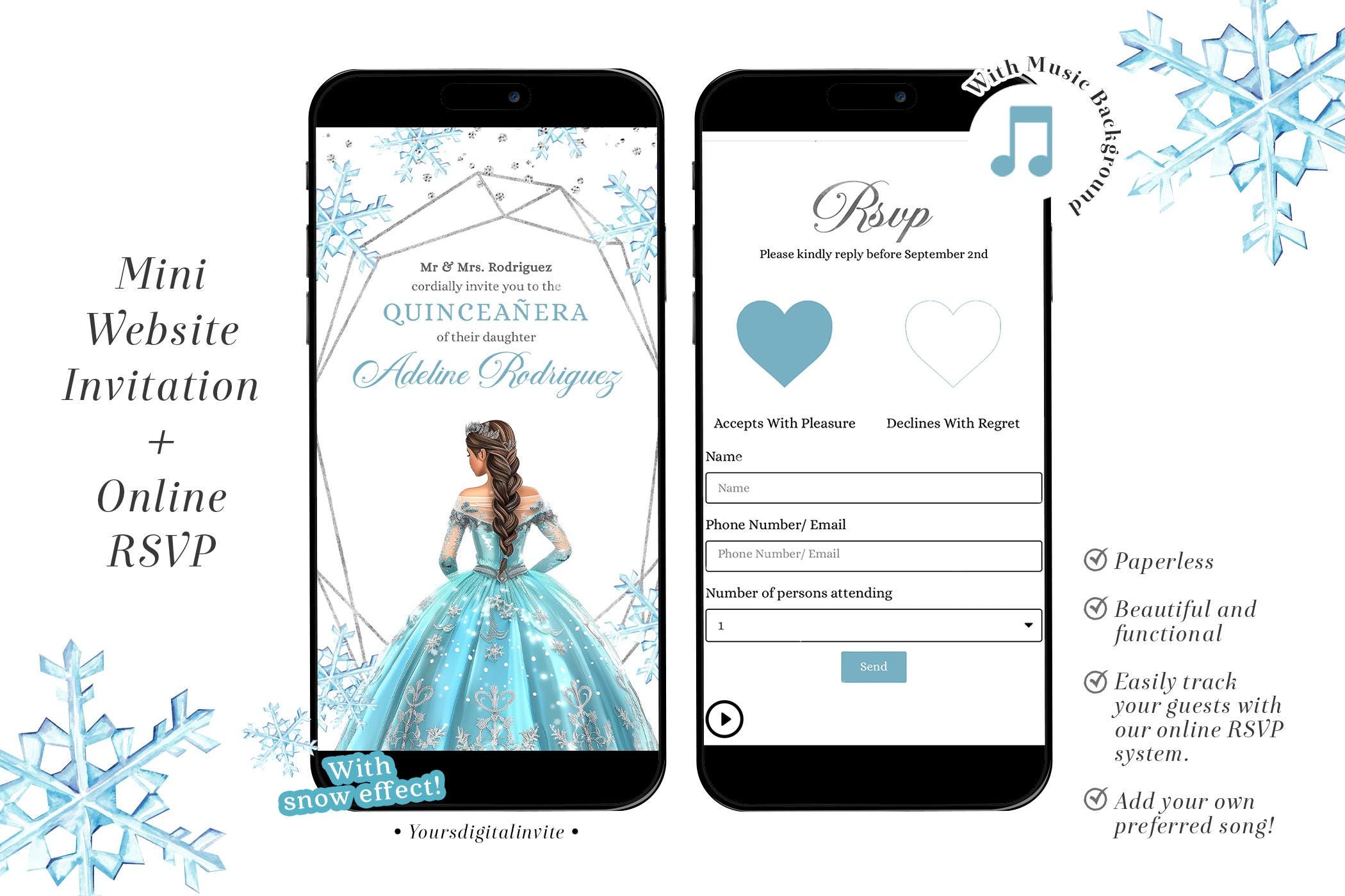 1 wq1 winter QW1 Winter Mis Quince Anos Snowflake Invitation