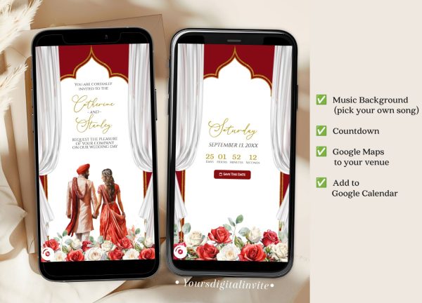 AC30 Red Rose Floral Wedding Indian Invitation