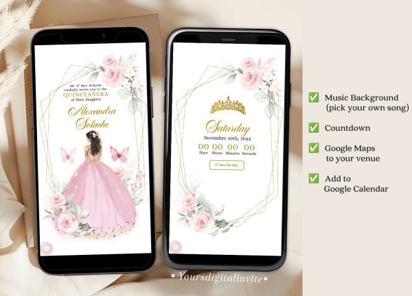 A16 Pink And Gold Mexican Princess Quinceañera Invitation