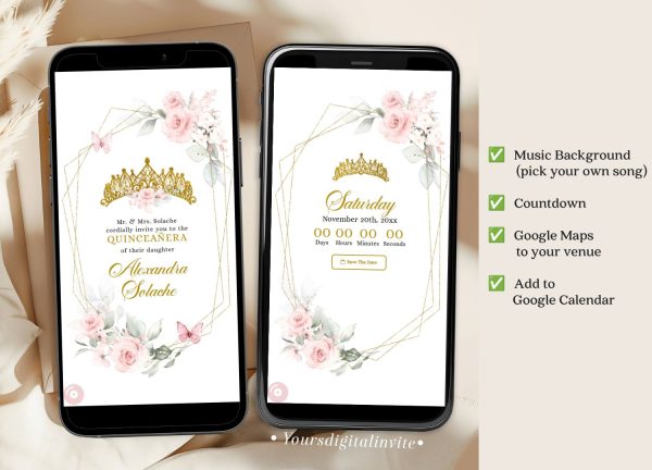 Pink And Gold Mexican Princess Quinceañera Invitation