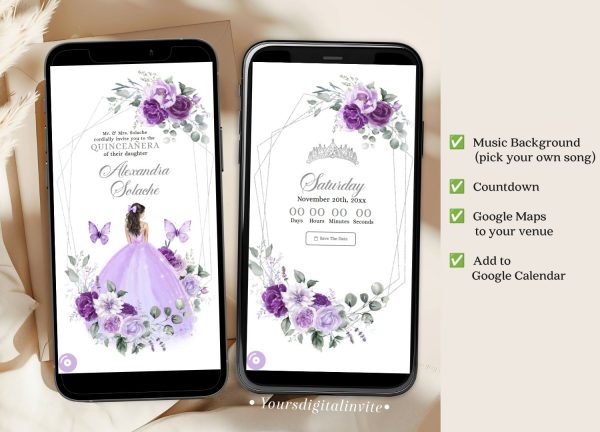 Purple And Silver Mexican Princess Quinceañera Invitation