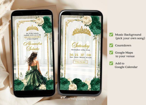 A12 Emerald Green Ballroom Quinceañera Invitation