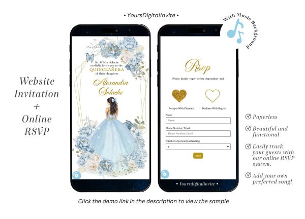 A16 Dusty Blue And Gold Mexican Princess Quinceañera Invitation