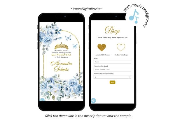 Elegant Dusty Blue Mis Quince Anos Butterfly Garden Invitation