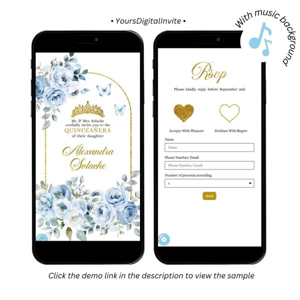 Elegant Dusty Blue Mis Quince Anos Butterfly Garden Invitation