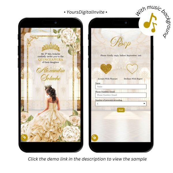 A12 Elegant Gold Champagne Ballroom Quinceañera Invitation