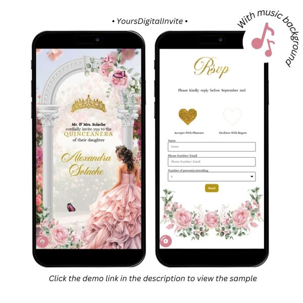 A11 Pink Floral Garden Fairy Quinceañera Invitation