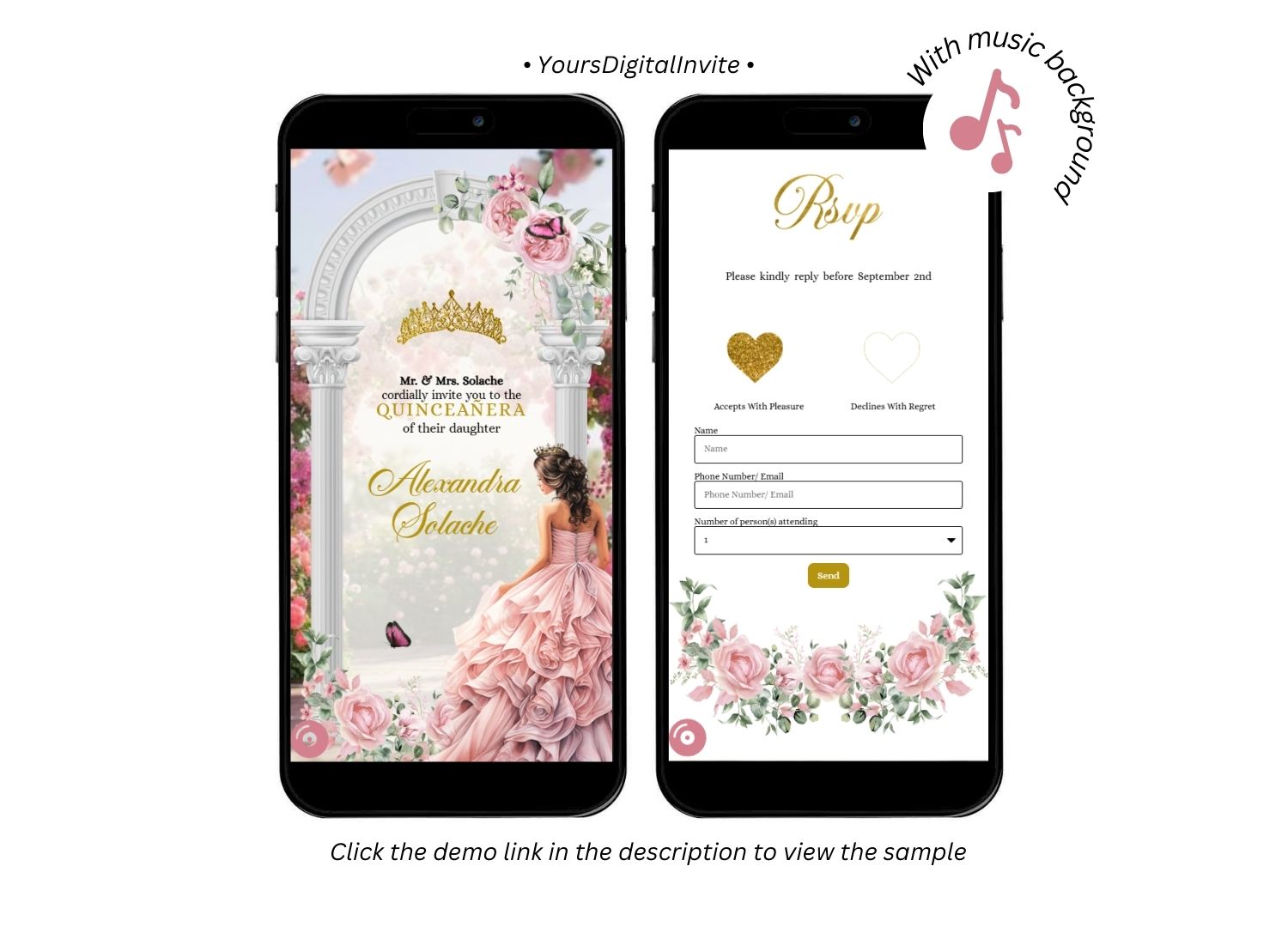 A11 Pink Floral Garden Fairy Quinceañera Invitation