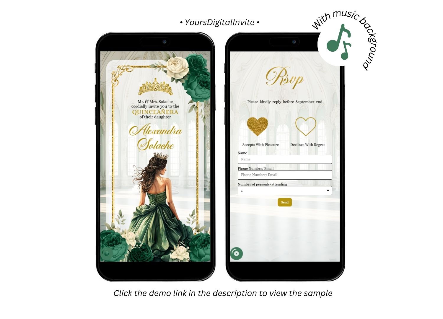 1+4 (1) A12 emerald A12 Emerald Green Ballroom Quinceañera Invitation