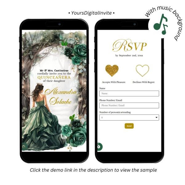 Hunter Green Whimsical Forest Quinceañera Invitation