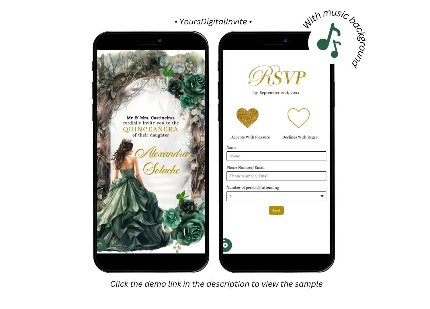 1+4 (1) A14 emeral Hunter Green Whimsical Forest Quinceañera Invitation