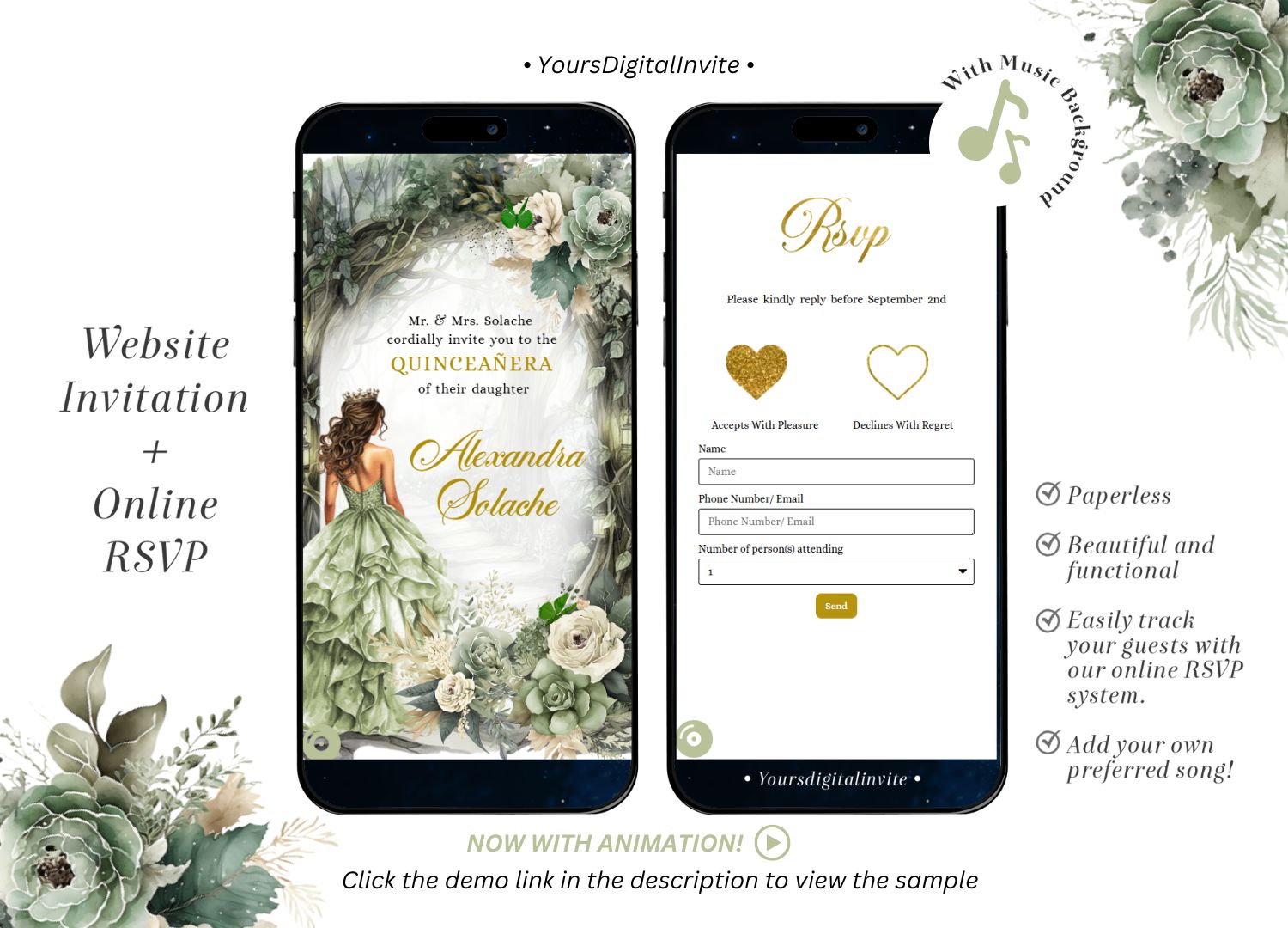 Sage Green Whimsical Forest Quinceañera Invitation