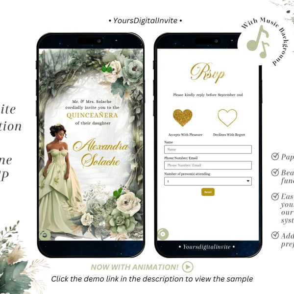 A14 Sage Green African American Forest Quinceañera Invitation