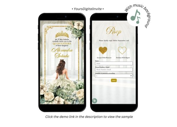 Sage Floral Ballroom Quinceañera Invitation