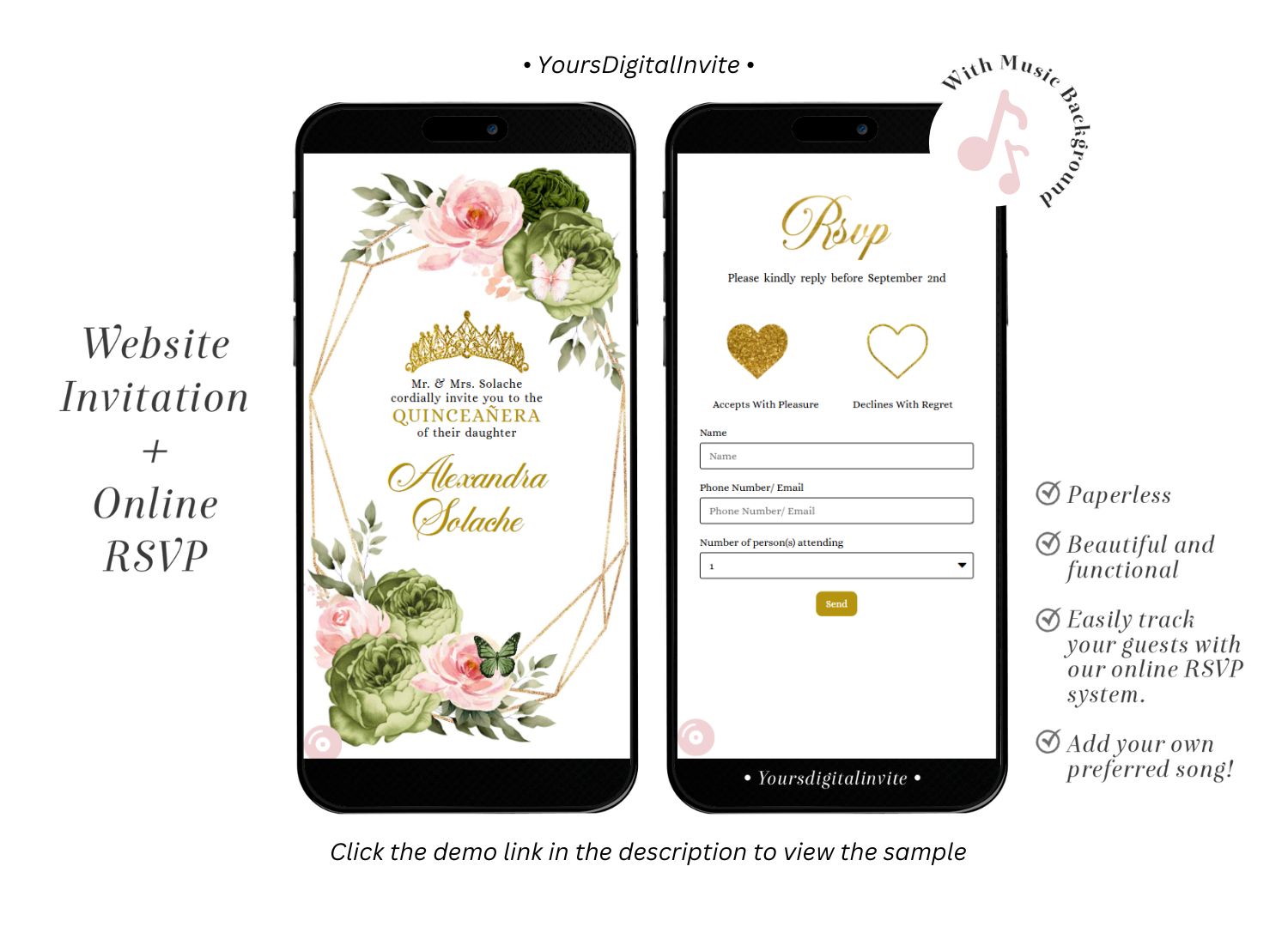 1+4 Geometric Butterfly Blush Pink and Sage Green Quinceañera Invitation