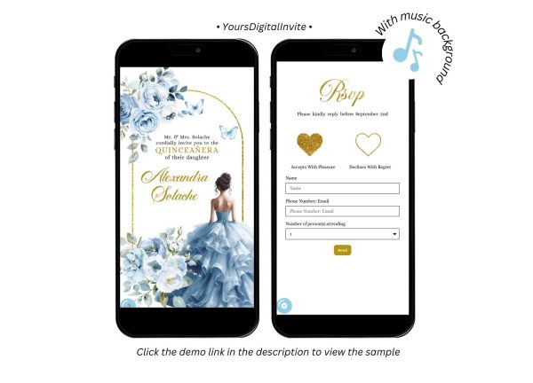 Elegant Dusty Blue Mis Quince Anos Butterfly Garden Invitation