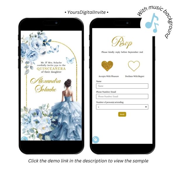 Elegant Dusty Blue Mis Quince Anos Butterfly Garden Invitation