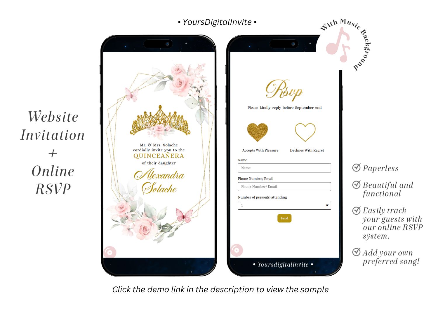 1+4 Pink And Gold Mexican Princess Quinceañera Invitation