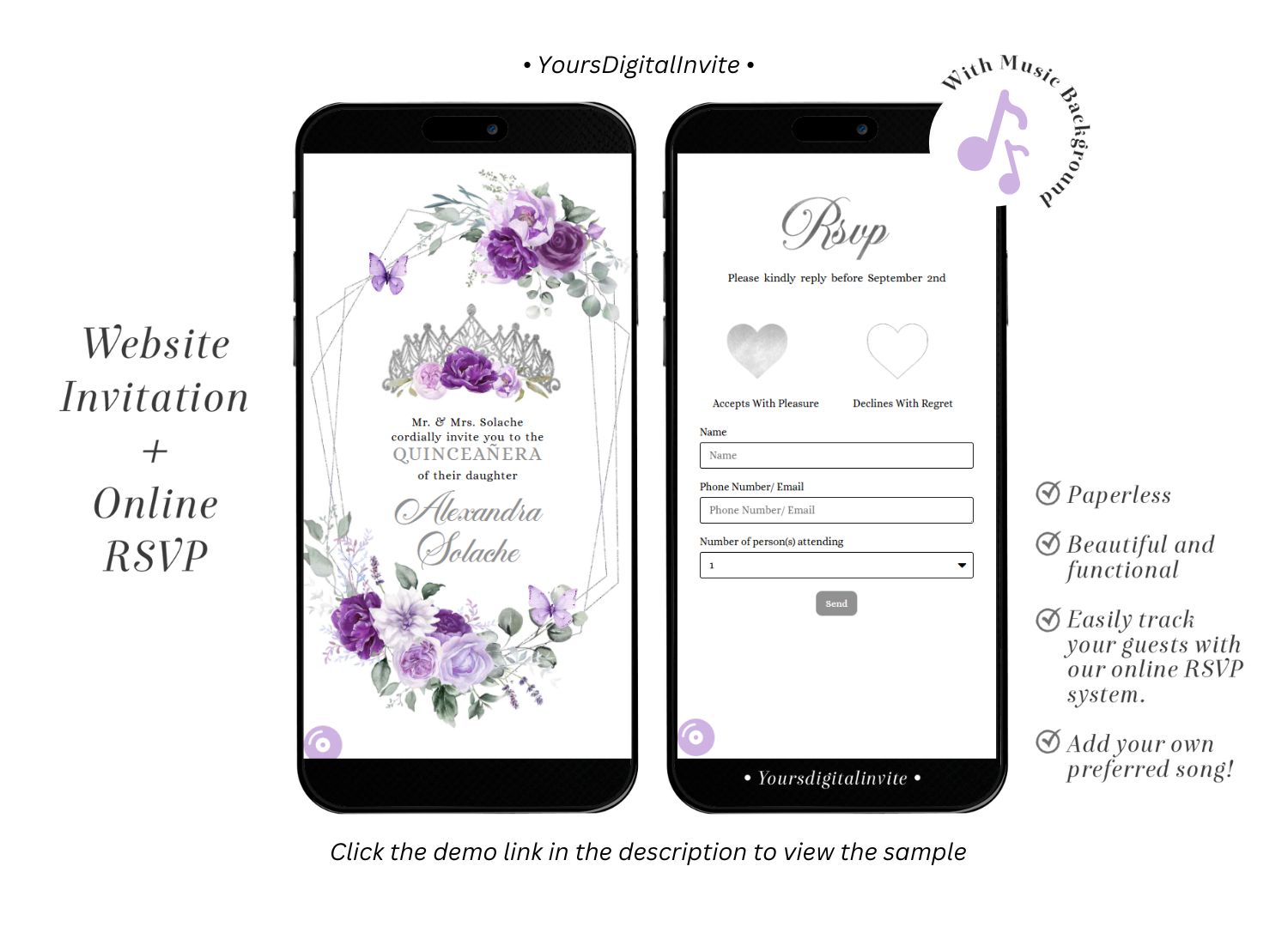 A16 Purple And Silver Mexican Princess Quinceañera Invitation