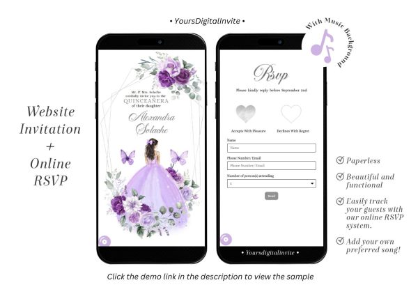 Purple And Silver Mexican Princess Quinceañera Invitation