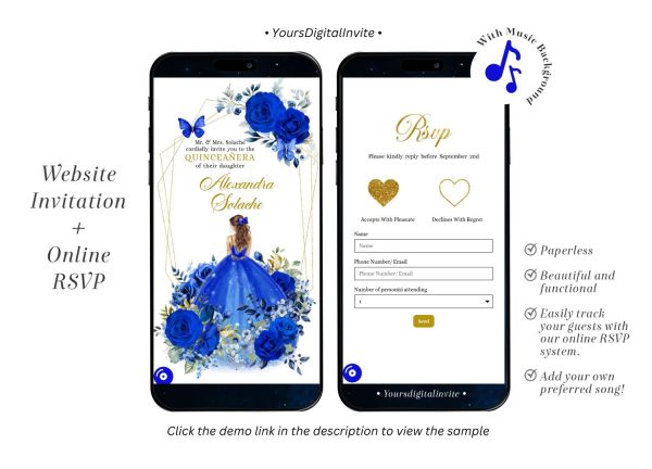 Geometric Royal Blue And Gold Mexican Princess Quinceañera Invitation