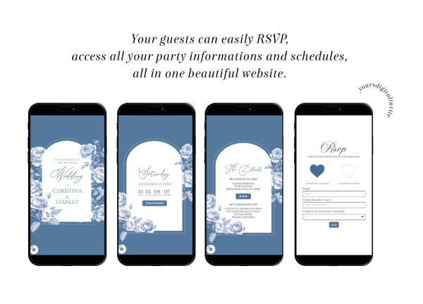 Chinoiserie Dusty Blue Wedding Invitation