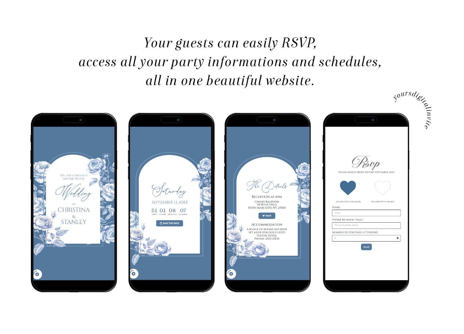 2 Chinoiserie Dusty Blue Wedding Invitation