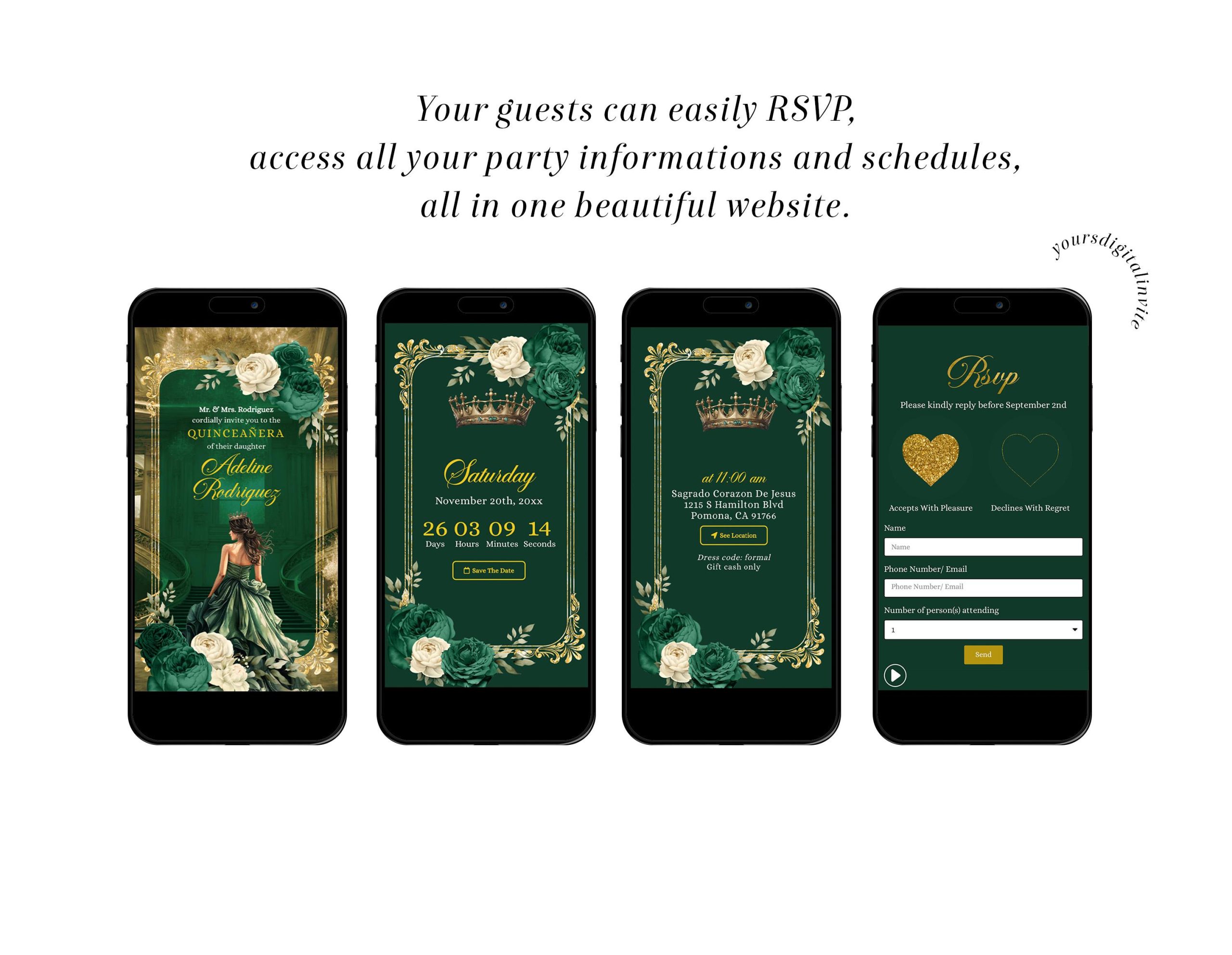 Emerald Green Royal Princess Palace Mis Quince Invitation