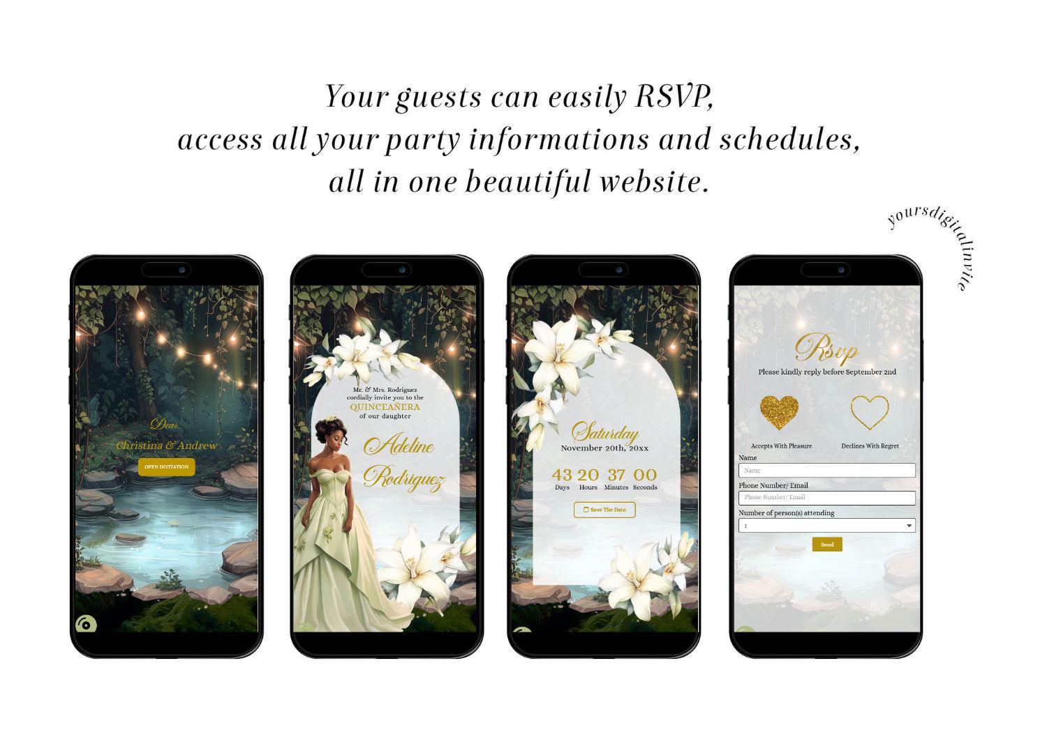 A15 Fairytale Magical Forest Princess African American Quinceañera Invitation