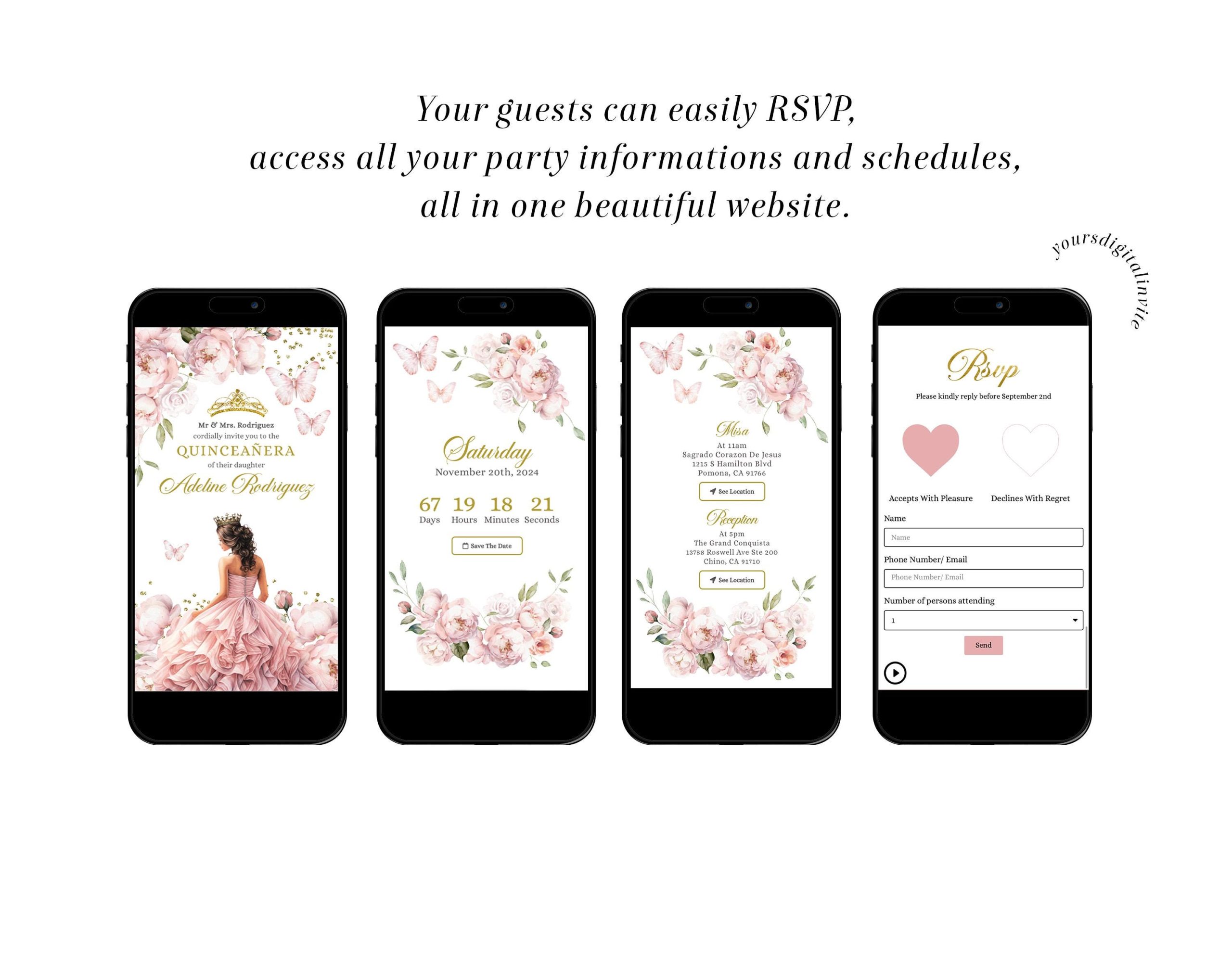 2 Q31 PINK Q31 Gold Blush Pink Mexican Royal Princess Mis Quince Anos Invitation