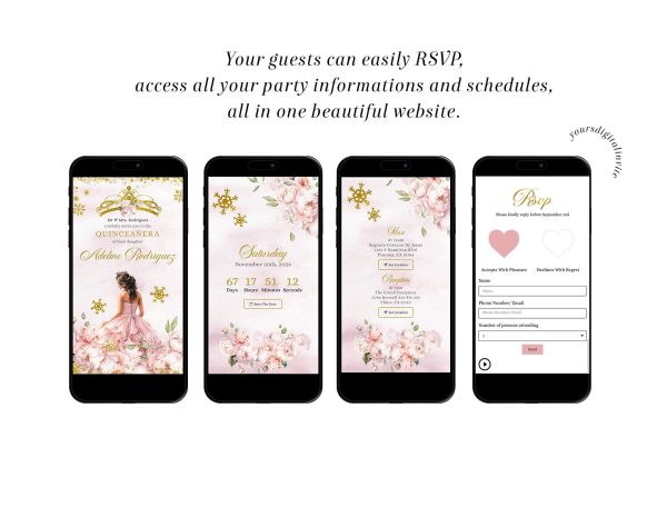 Winter Snowflakes Pink Princess Mexican Quinceañera Invitation
