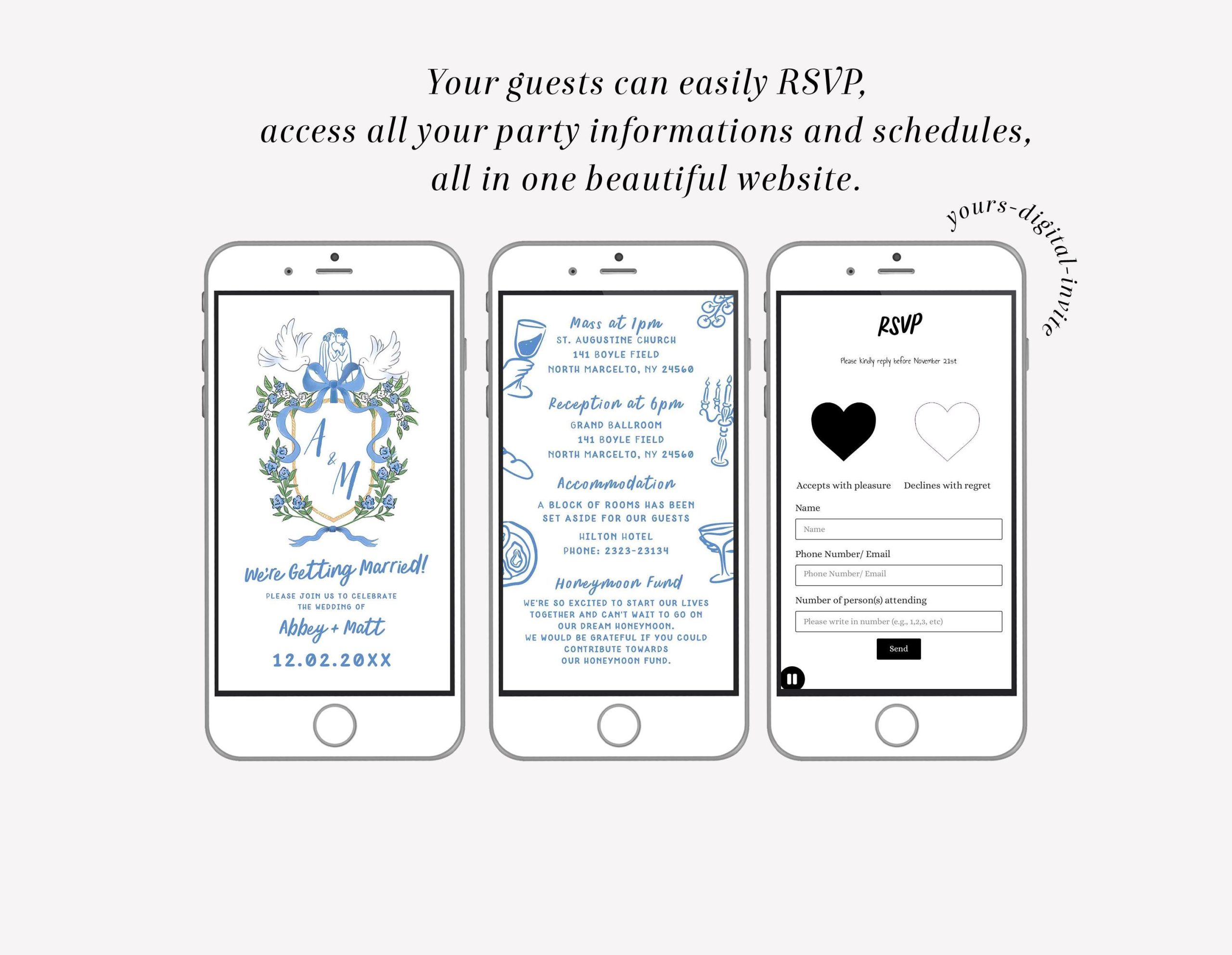 A1 Dusty Blue Vintage Wedding Floral Crest Website Invitation