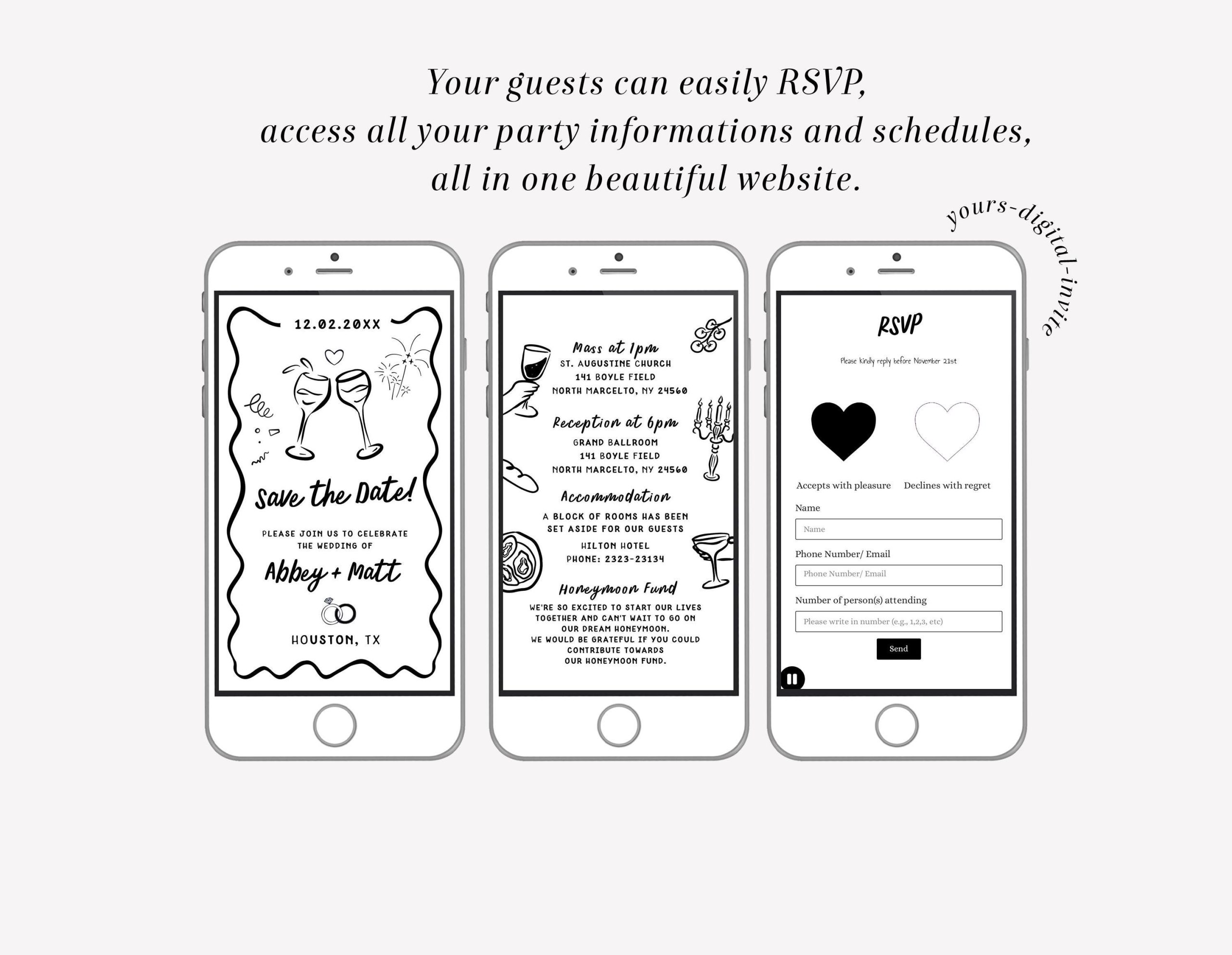 2 a1 hand drawn A1 Whimsical Squiggle Wedding Save the Date Website Invitation