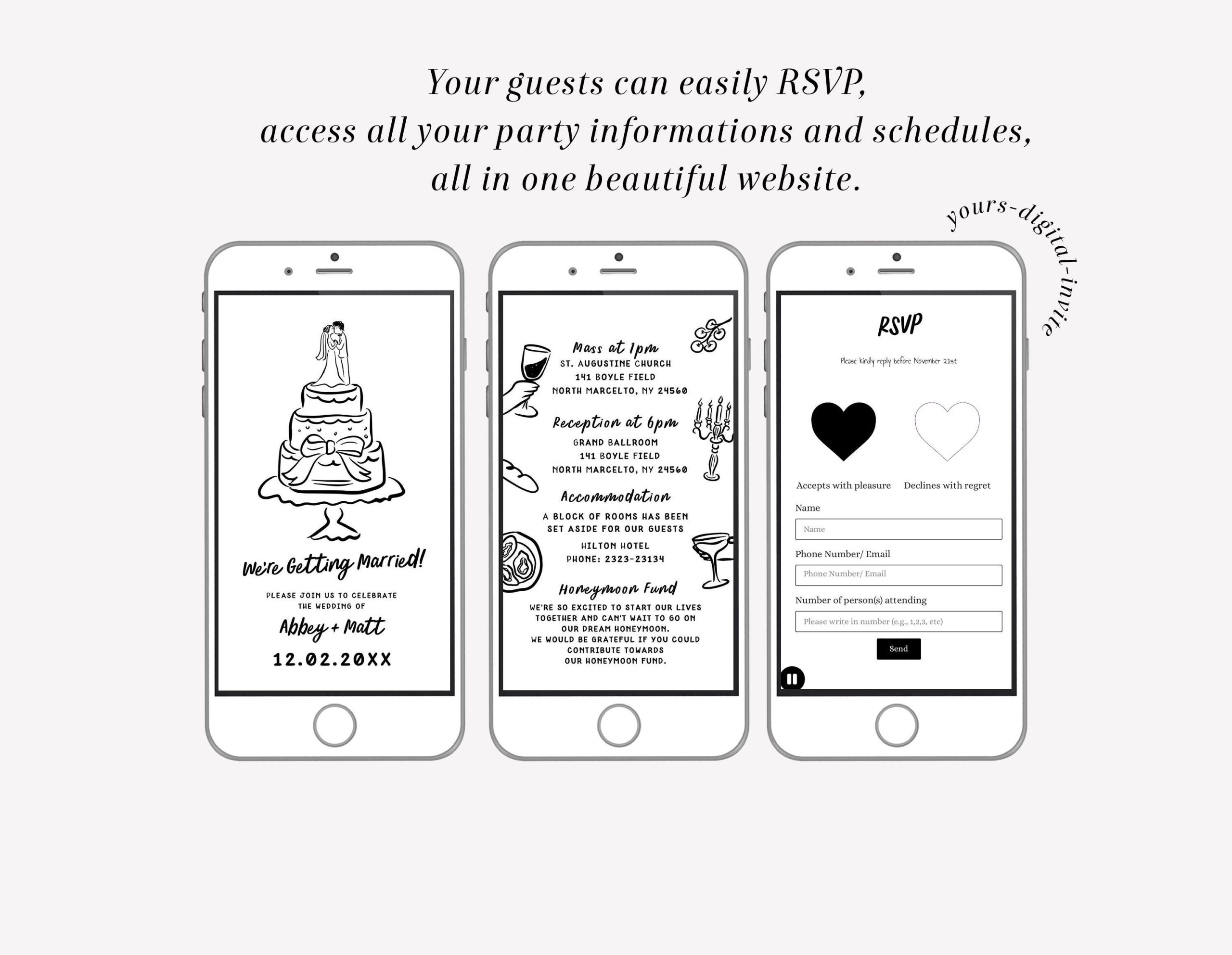 2 a1 white Scribble Illustrations Handwritten Wedding Cake Website Invitation