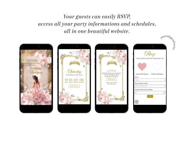 A10 Grand Royal Palace Pink Floral Quinceañera Invitation