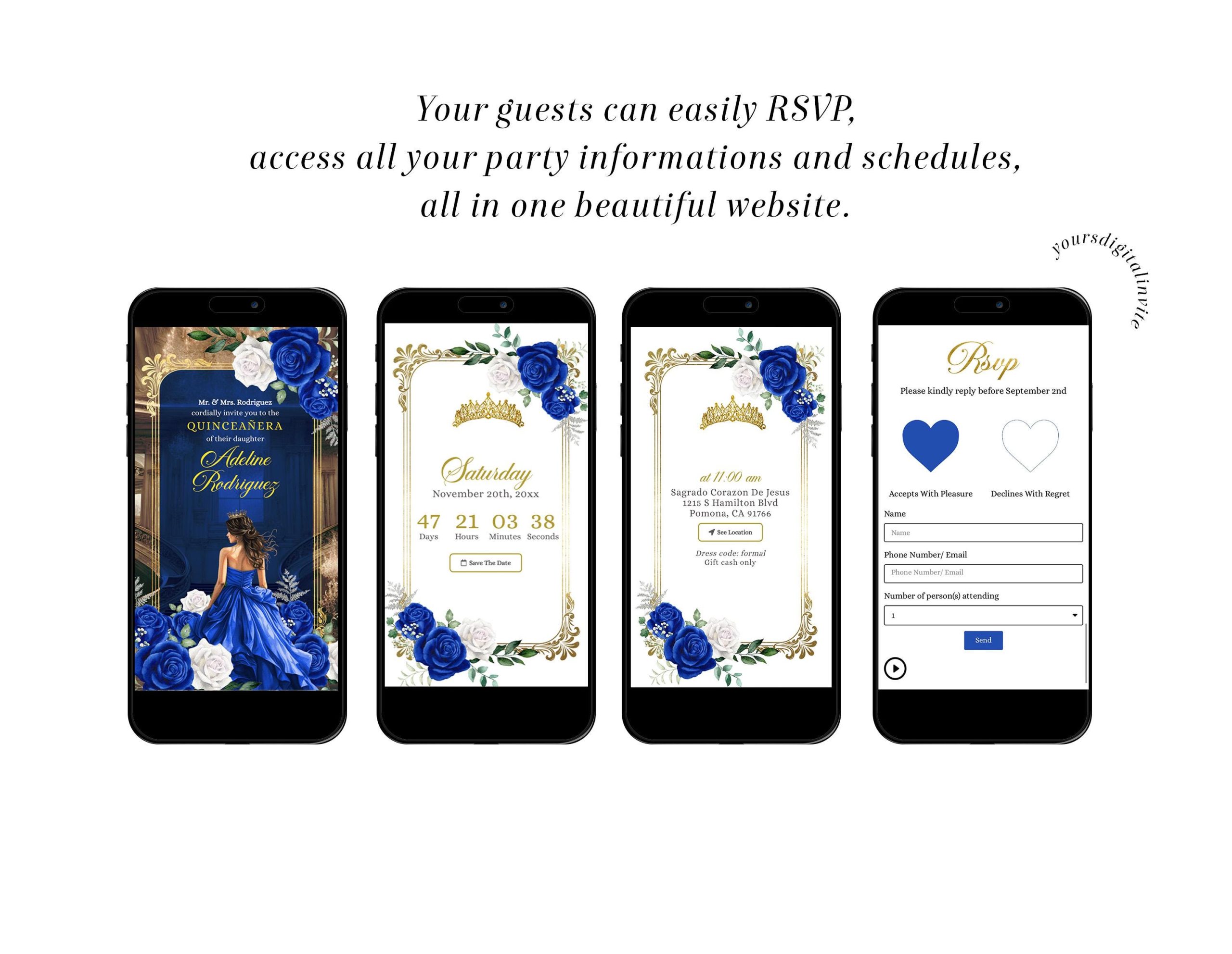 Royal Blue Grand Palace Quinceañera Princess Invitation