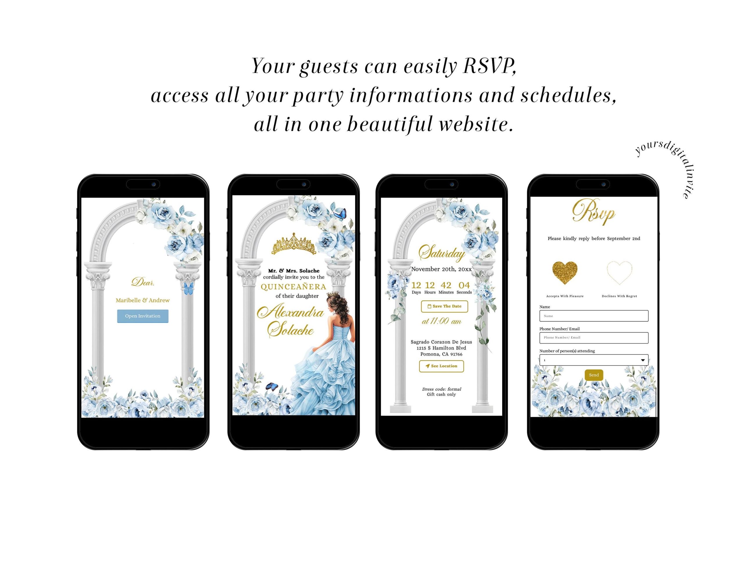 Blue Floral Garden Fairy Quinceañera Invitation